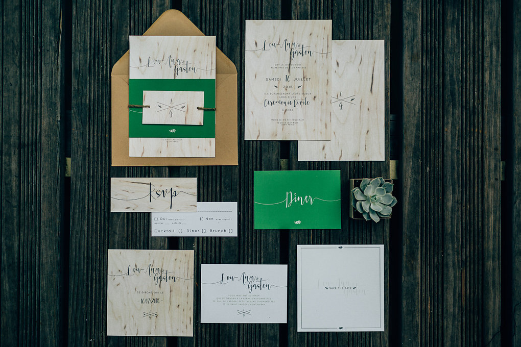 Papeterie de mariage avec invitation et carton réponse - Création Les P'tits Papiers - Photographe : Pierre Atelier
